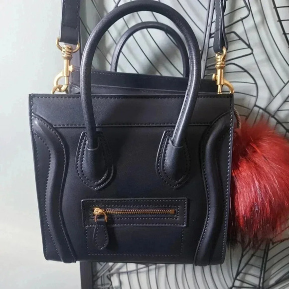 Black Leather Fashion Nano Satchel Bag with Antique Gold Hardware - NWOT - Picture 14 of 16